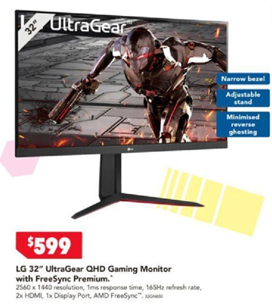LG 32" UltraGear QHD Gaming Monitor with FreeSync Premium. offer at