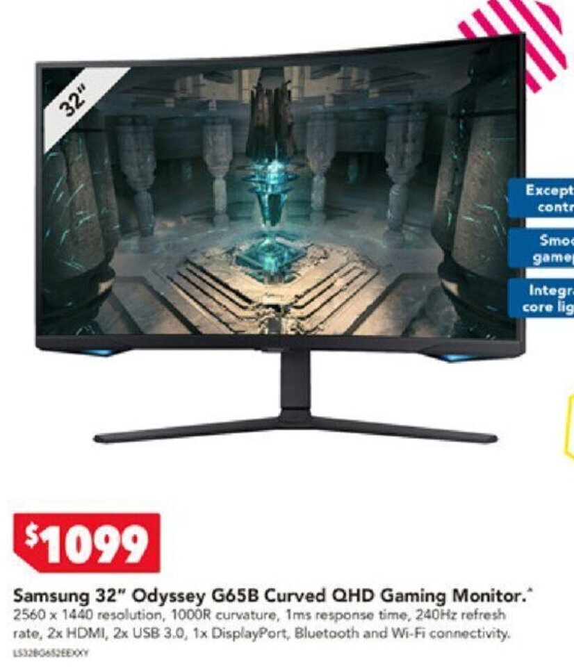 Samsung 32" Odyssey G65B Curved QHD Gaming Monitor.* offer at Harvey Norman