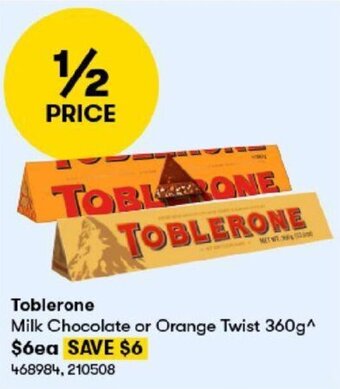 BIG W Toblerone Milk Chocolate or Orange Twist 360g offer