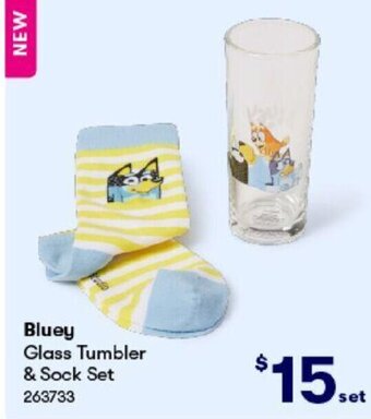 BIG W Bluey Glass Tumbler & Sock Set offer