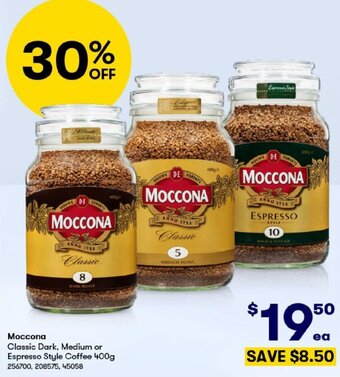 BIG W Moccona Classic Dark, Medium or Espresso Style Coffee 400g offer