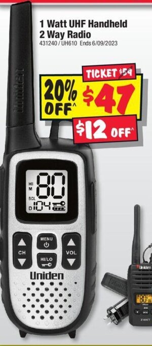 JB Hi-Fi 1 Watt UHF Handheld 2 Way Radio offer