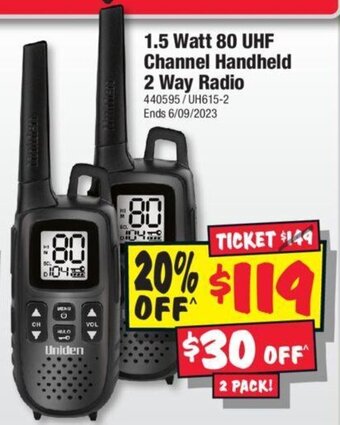 JB Hi-Fi 1.5 Watt 80 UHF Channel Handheld 2 Way Radio offer