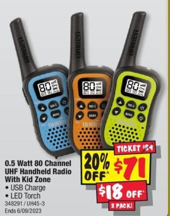 JB Hi-Fi 0.5 Watt 80 Channel UHF Handheld Radio With Kid Zone offer