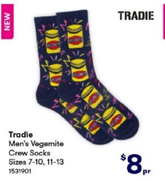 BIG W Tradie Men's Vegemite Crew Socks Sizes 7-10, 11-13 1531901 offer