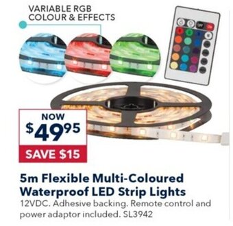 Jaycar Electronics 5m Flexible Multi-Coloured Waterproof LED Strip Lights offer