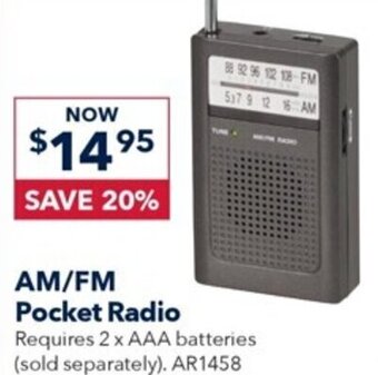 Jaycar Electronics AM/FM Pocket Radio offer