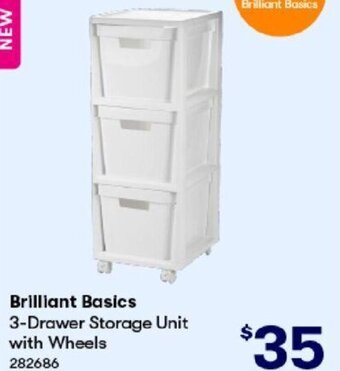 BIG W Brilliant Basics 3-Drawer Storage Unit with Wheels 282686 offer