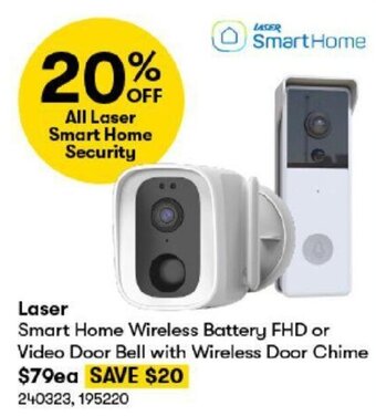BIG W Laser Smart Home Wireless Battery FHD or Video Door Bell with Wireless Door Chime offer