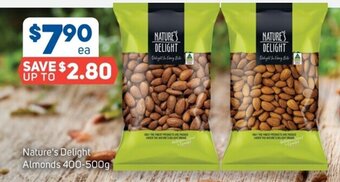 Foodland Nature's Delight Almonds 400-500g offer