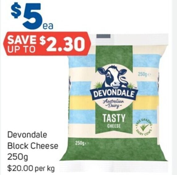 Devondale Block Cheese 250g offer at Foodland