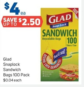 Foodland Glad Snaplock Sandwich Bags 100 Pack offer
