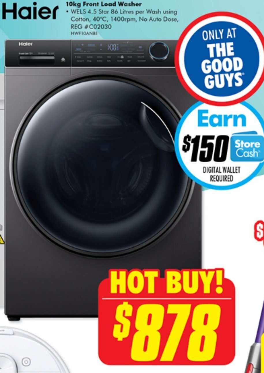 Haier 10kg Front Load Washer offer at The Good Guys