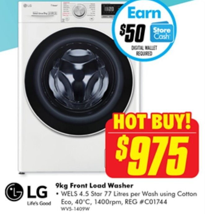 9kg Front Load Washer offer at The Good Guys