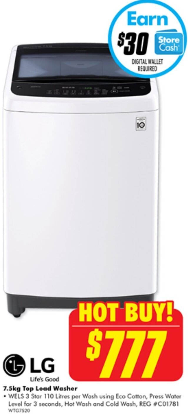 7.5kg Top Load Washer offer at The Good Guys