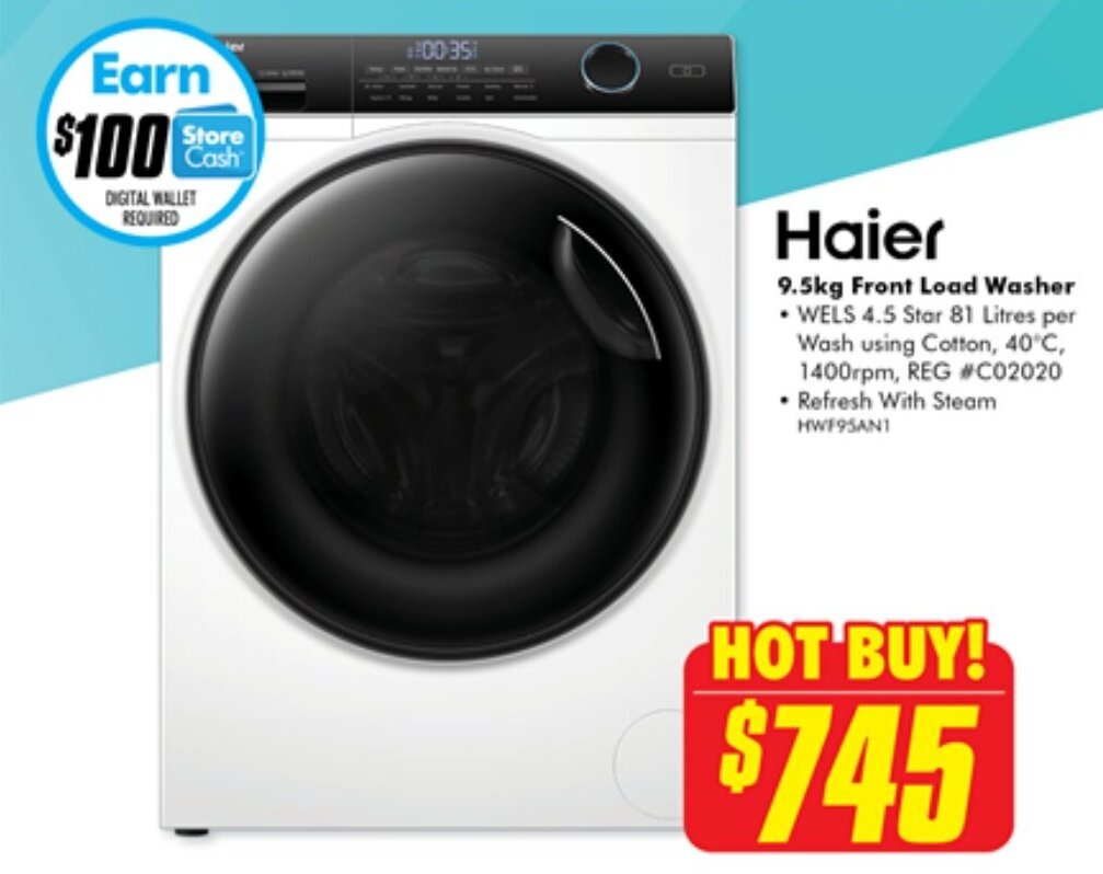 Haier 9.5kg Front Load Washer offer at The Good Guys