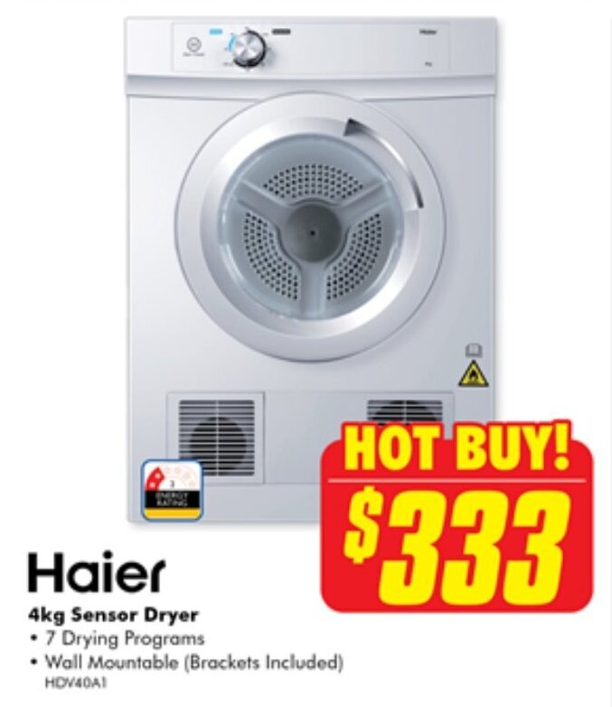 Haier 4kg Sensor Dryer offer at The Good Guys