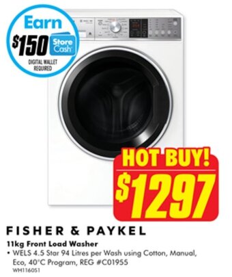 The Good Guys FISHER & PAYKEL 11kg Front Load Washer offer
