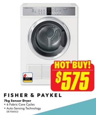 The Good Guys FISHER & PAYKEL 7kg Sensor Dryer offer