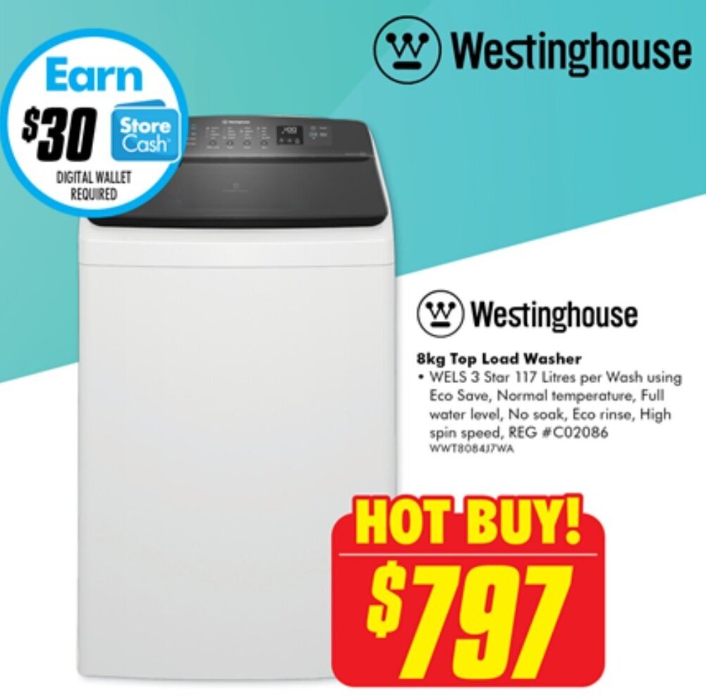 Westinghouse 8kg Top Load Washer offer at The Good Guys