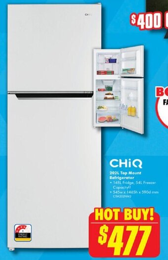 The Good Guys CHIQ 202L Top Mount Refrigerator offer
