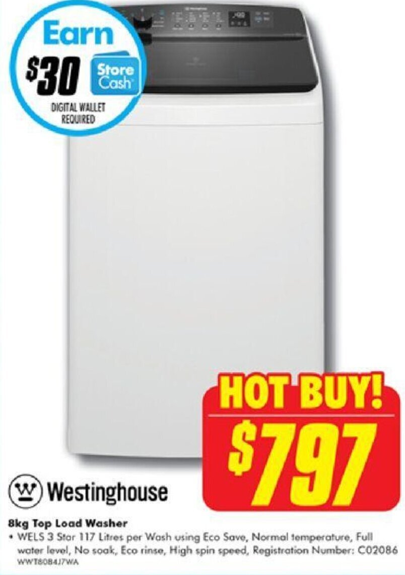 Westinghouse 8kg Top Load Washer offer at The Good Guys