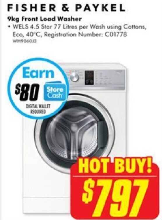 FISHER & PAYKEL 9kg Front Load Washer offer at The Good Guys
