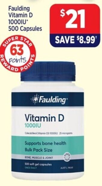 Star Discount Chemist Faulding Vitamin D 1000IU* 500 Capsules offer