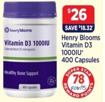 Henry Blooms Vitamin D3 1000IU* 400 Capsules
