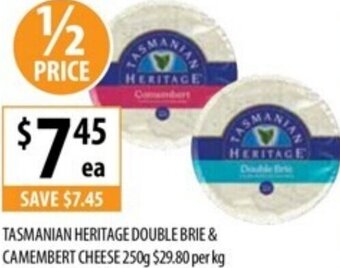 Supabarn TASMANIAN HERITAGE DOUBLE BRIE & CAMEMBERT CHEESE 250g offer