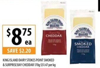 Supabarn KING ISLAND DAIRY STOKES POINT SMOKED & SURPRISE BAY CHEDDAR 170g offer