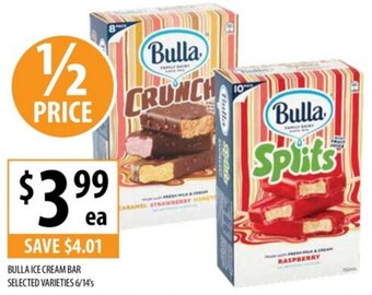 Supabarn BULLA ICE CREAM BAR SELECTED VARIETIES 6/14's offer