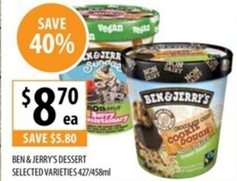 Supabarn BEN & JERRY'S DESSERT SELECTED VARIETIES 427/458ml offer