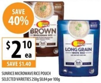 Supabarn SUNRICE MICROWAVE RICE POUCH SELECTED VARIETIES 250g offer