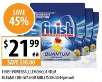 Supabarn FINISH POWERBALL LEMON QUANTUM ULTIMATE DISHWASHER TABLETS 50's offer