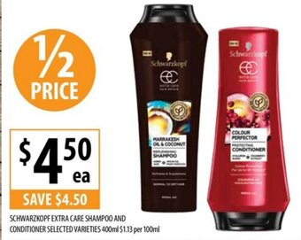 Supabarn SCHWARZKOPF EXTRA CARE SHAMPOO AND CONDITIONER SELECTED VARIETIES 400ml offer