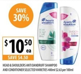 Supabarn HEAD & SHOULDERS ANTI DANDRUFF SHAMPOO AND CONDITIONER SELECTED VARIETIES 400ml offer