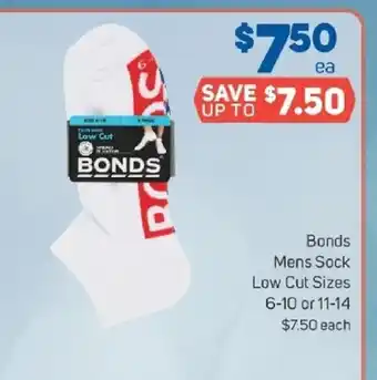 Foodland Bonds Mens Sock Low Cut Sizes 6-10 or 11-14 offer