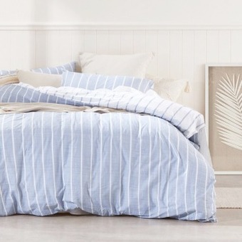 Pillow Talk Adria blue reversible stripe quilt cover set by habitat offer