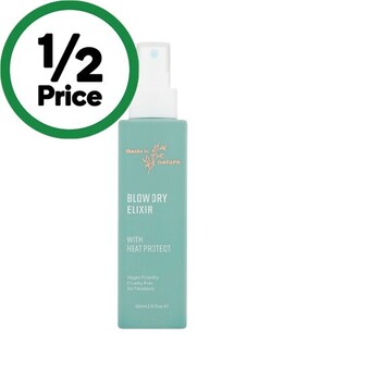 Woolworths Thanks to nature blow dry elixir with heat protect 150ml offer