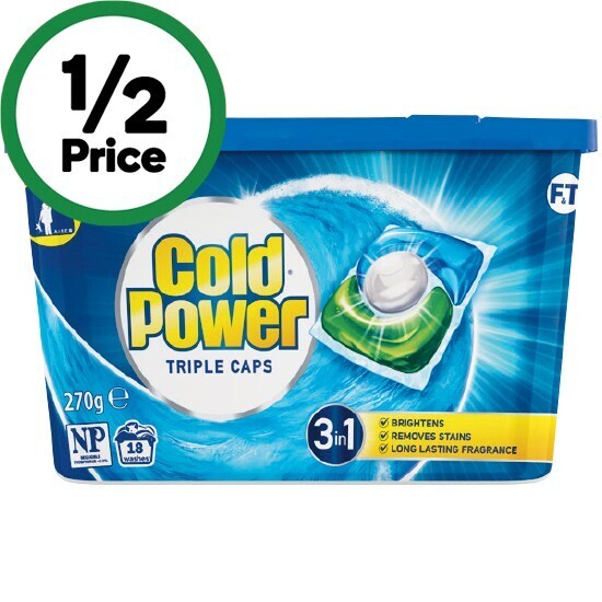 Cold power laundry detergent capsules pk 18 offer at Woolworths