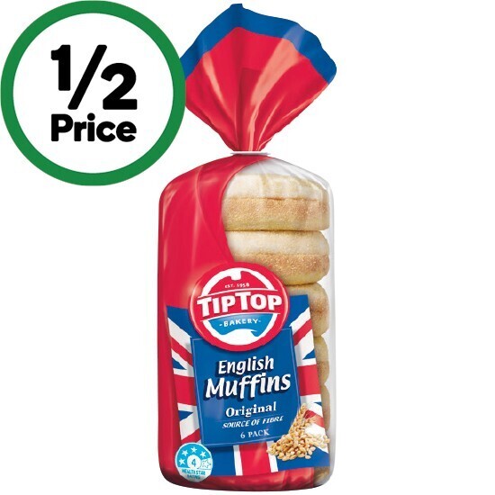 Tip top english muffins varieties pk 6 offer at Woolworths