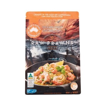Woolworths Ocean chef australian raw peeled prawns 400g – from the seafood freezer offer