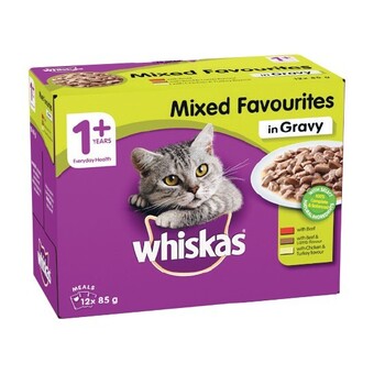 Woolworths Whiskas wet cat food 85g pk 12 offer