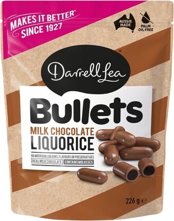 BIG W Darrell lea chocolate liquorice bullets 226g offer