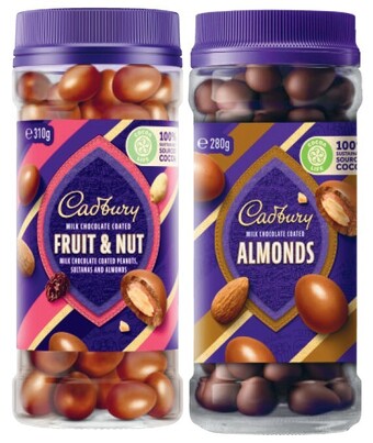 Coles Cadbury chocolate coated fruit & nut jar 190g-340g offer