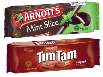 Coles Arnott's tim tam or mint slice biscuits 165g-200g offer