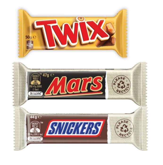 Mars chocolate bar varieties 35g56g or violet crumble bar 50g offer at