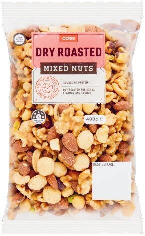 Coles dry roasted mixed nuts 400g pack