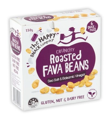 Coles The happy snack company crunchy roasted fava beans sea salt & balsamic vinegar 150g offer